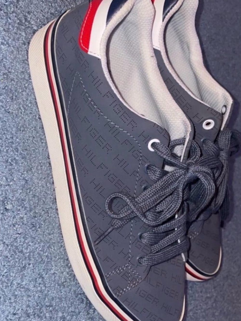 Tommy Hilfiger Gray Sneakers with Red Heel Detail